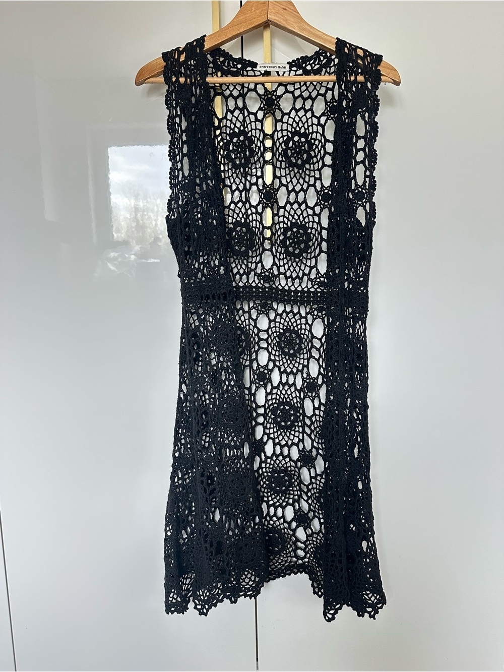 Knitted by Hand Black Crochet Openwork swim cover up